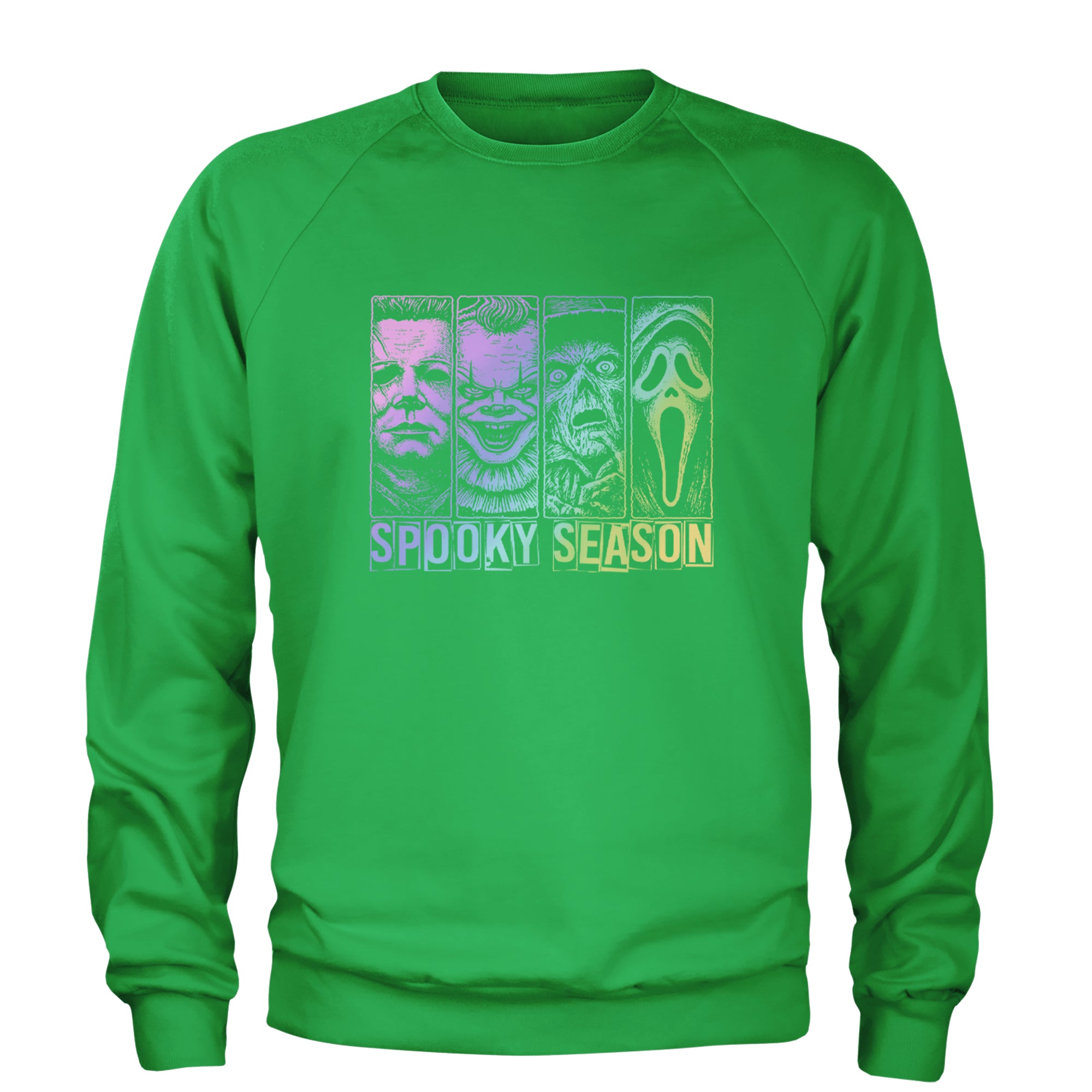 Spooky Season Horror Icons Halloween Adult Crewneck Sweatshirt Kelly Green