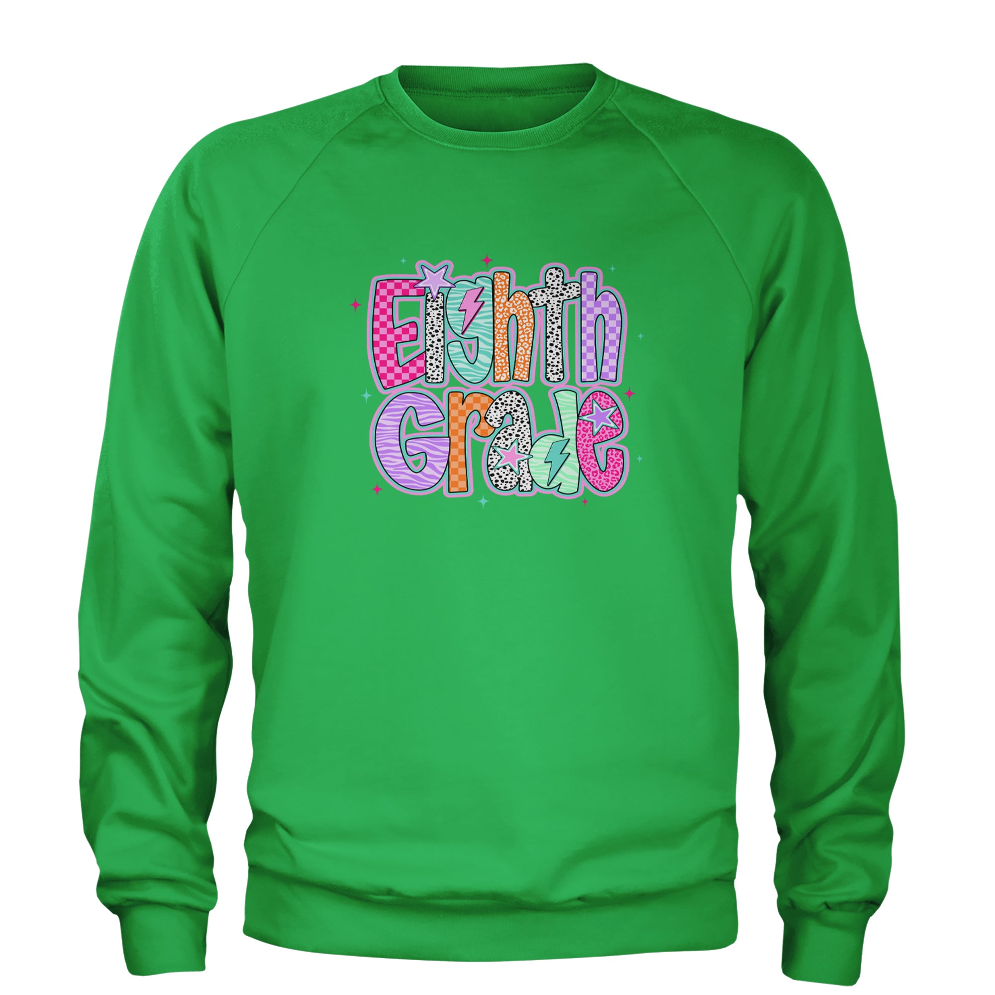 Eighth Grade Energy Colorful Back to School Adult Crewneck Sweatshirt Kelly Green
