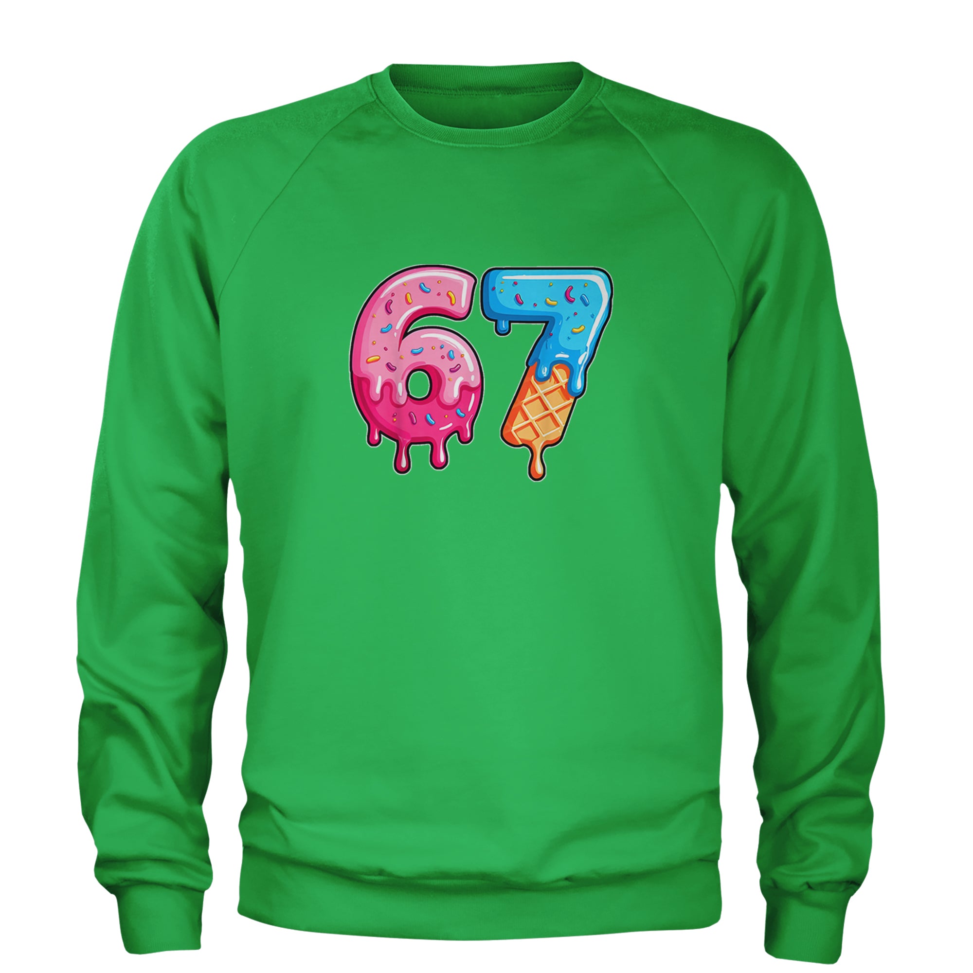 67 Dripping Ice Cream Donut Melt Adult Crewneck Sweatshirt Kelly Green