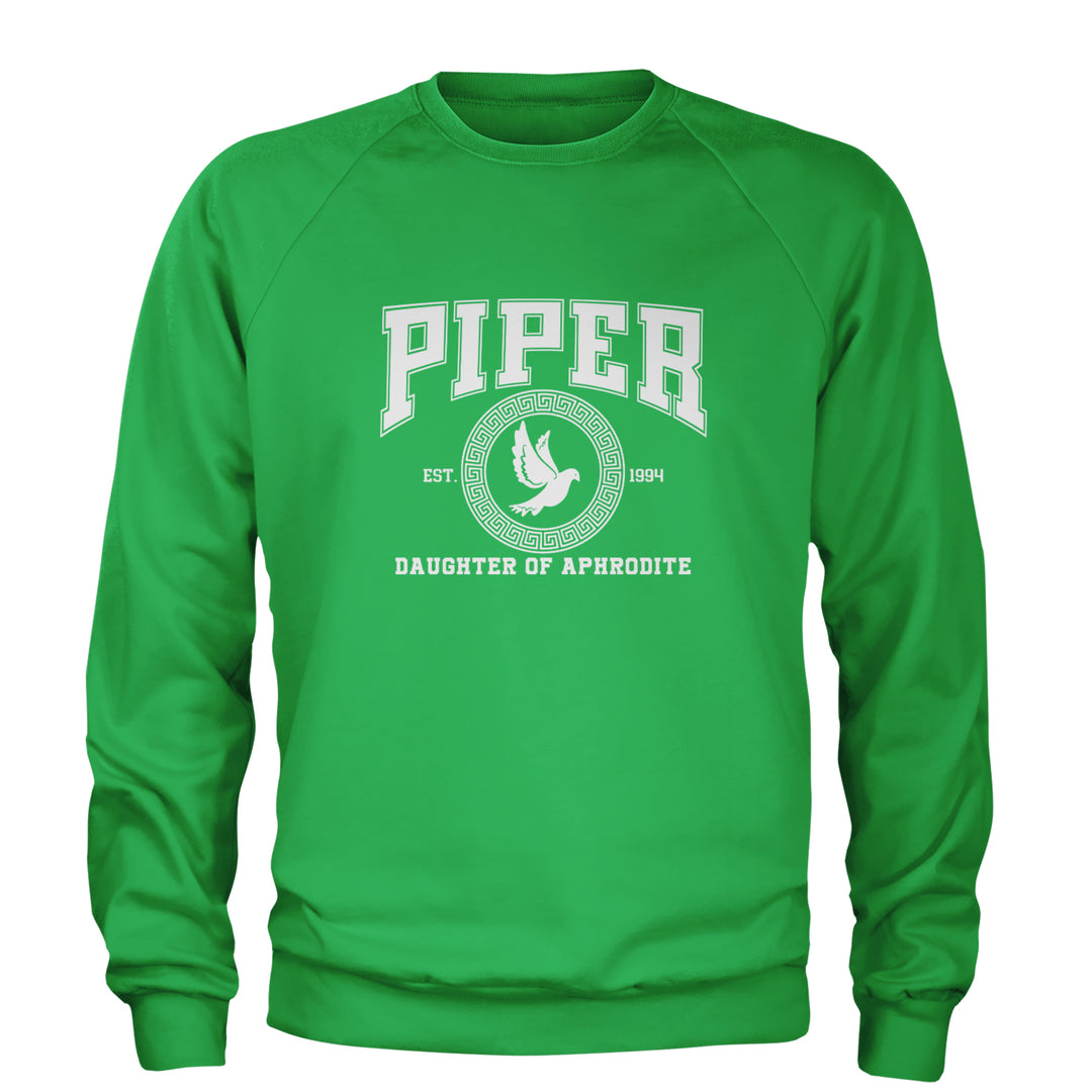 Piper Daughter of Aphrodite Rebel Heart Adult Crewneck Sweatshirt Kelly Green