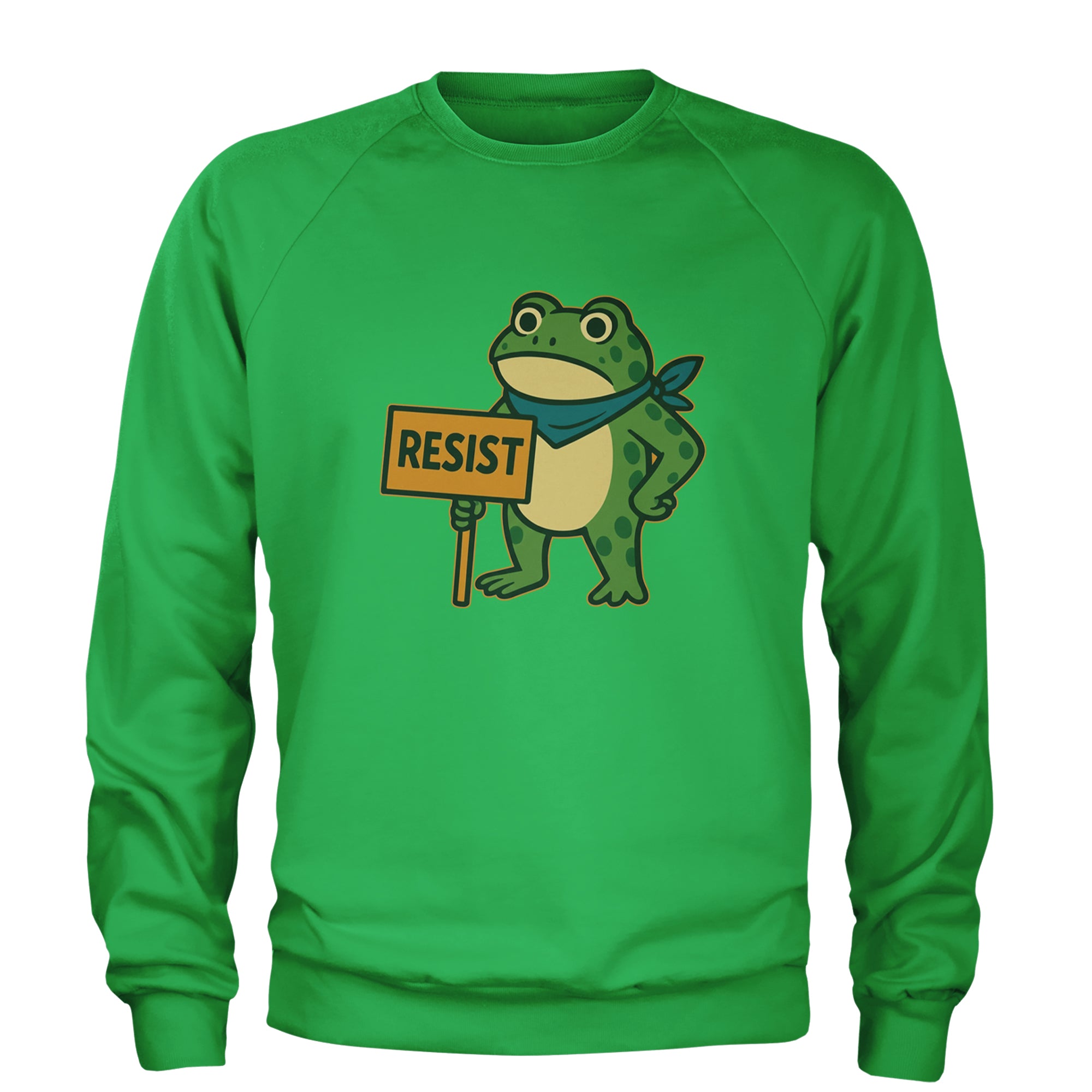 Sign Resist Meme Frog Protest Adult Crewneck Sweatshirt Kelly Green
