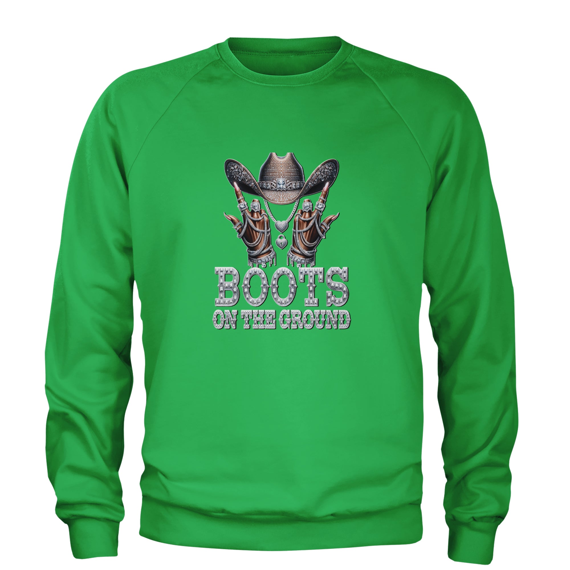 Boots On The Ground Bling Adult Crewneck Sweatshirt Kelly Green