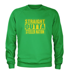 Straight Outta Steeler Nation Football graphic on Unisex Heavyweight Fleece Crewneck Sweatshirt in Kelly Green