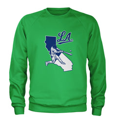 Los Angeles Baseball Batter Up Adult Crewneck Sweatshirt Kelly Green