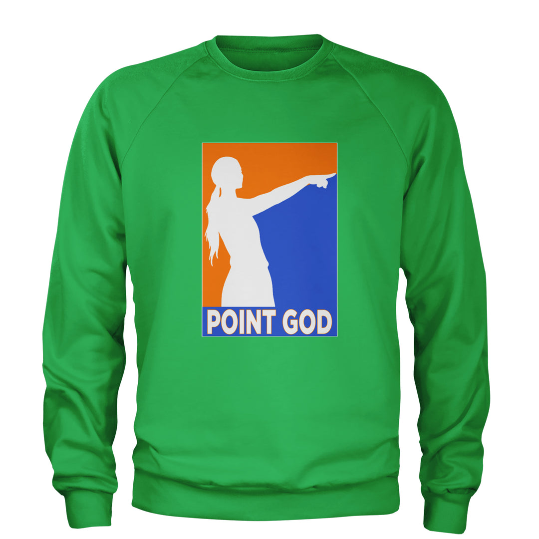 Point God Cunningham Basketball Pointing Meme  Adult Crewneck Sweatshirt Kelly Green