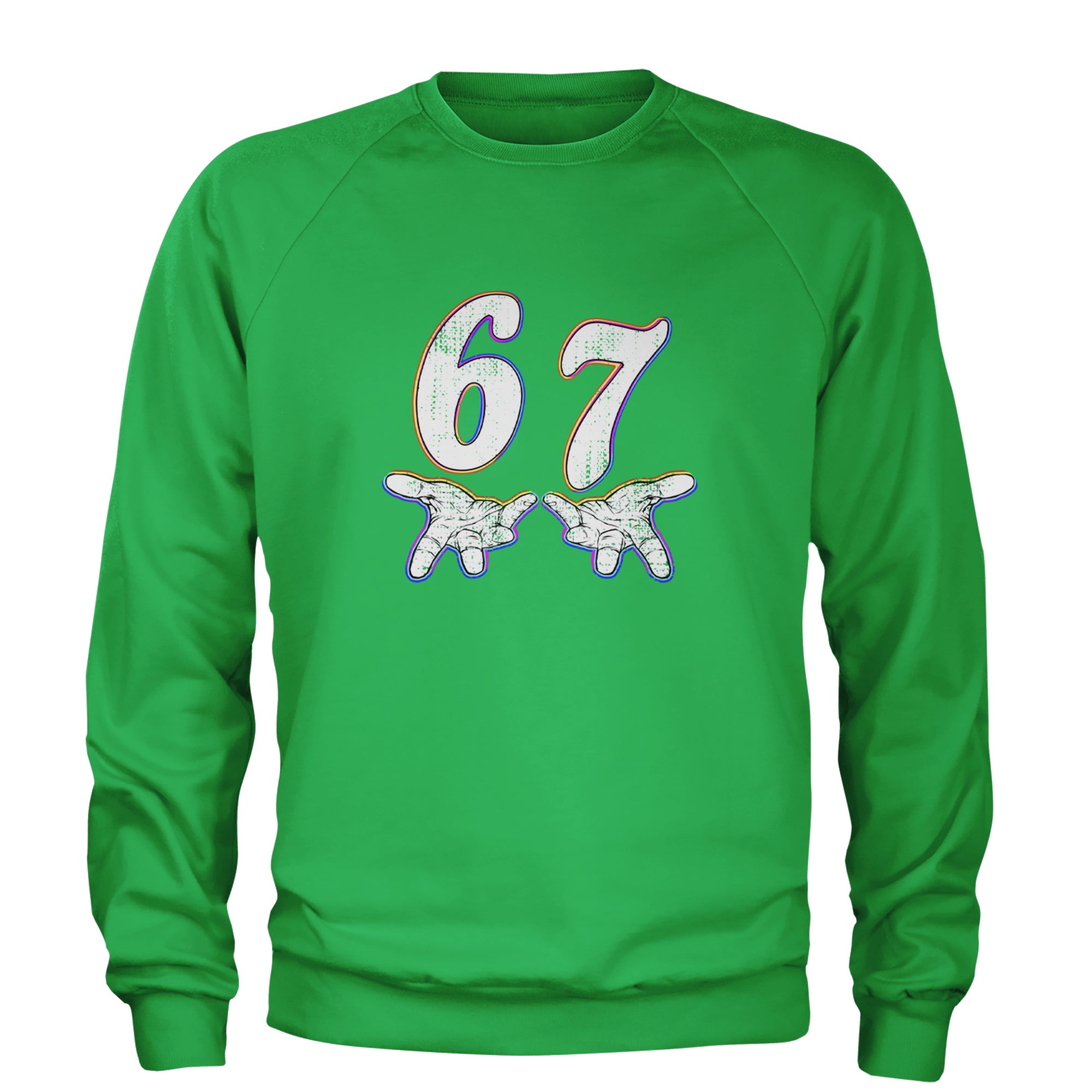 67 Hands Meme Viral Drill Adult Crewneck Sweatshirt Kelly Green