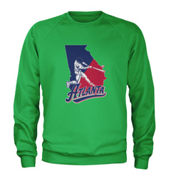 Atlanta Georgia Batter Up Adult Crewneck Sweatshirt Kelly Green