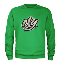 NYC New York City Grunge Street Adult Crewneck Sweatshirt Kelly Green