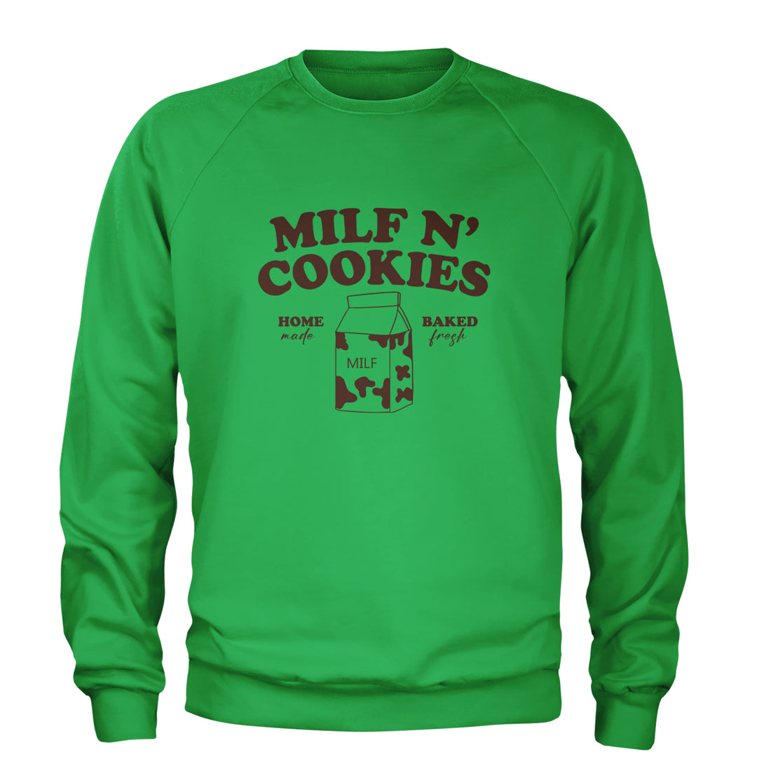 Milf And Cookies Adult Crewneck Sweatshirt Kelly Green