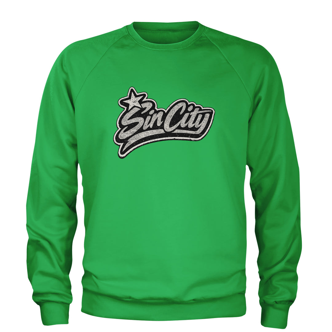 Sin City Vegas Retro Vintage Adult Crewneck Sweatshirt Kelly Green