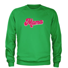 Mama Hot Pink Glitter Chenille Patch Adult Crewneck Sweatshirt Kelly Green