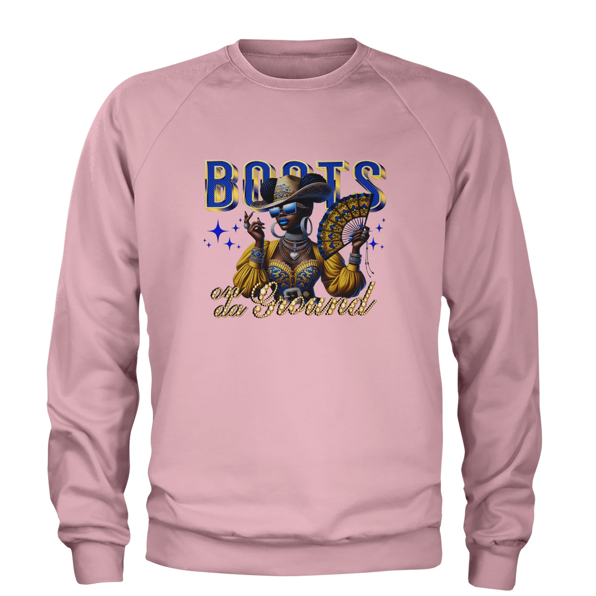 Boots On Da Ground Folding Fan Adult Crewneck Sweatshirt Light Pink