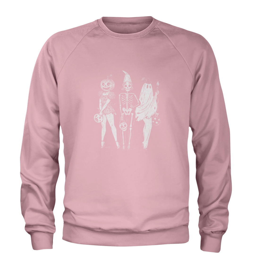 Vintage Spooky Squad Pinup Halloween Design Adult Crewneck Sweatshirt Light Pink