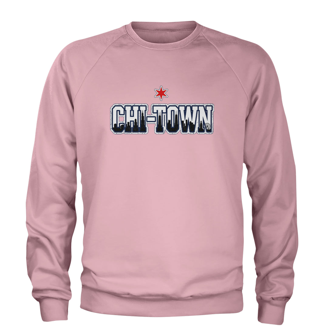 Chicago Chi-Town City Pride Adult Crewneck Sweatshirt Light Pink