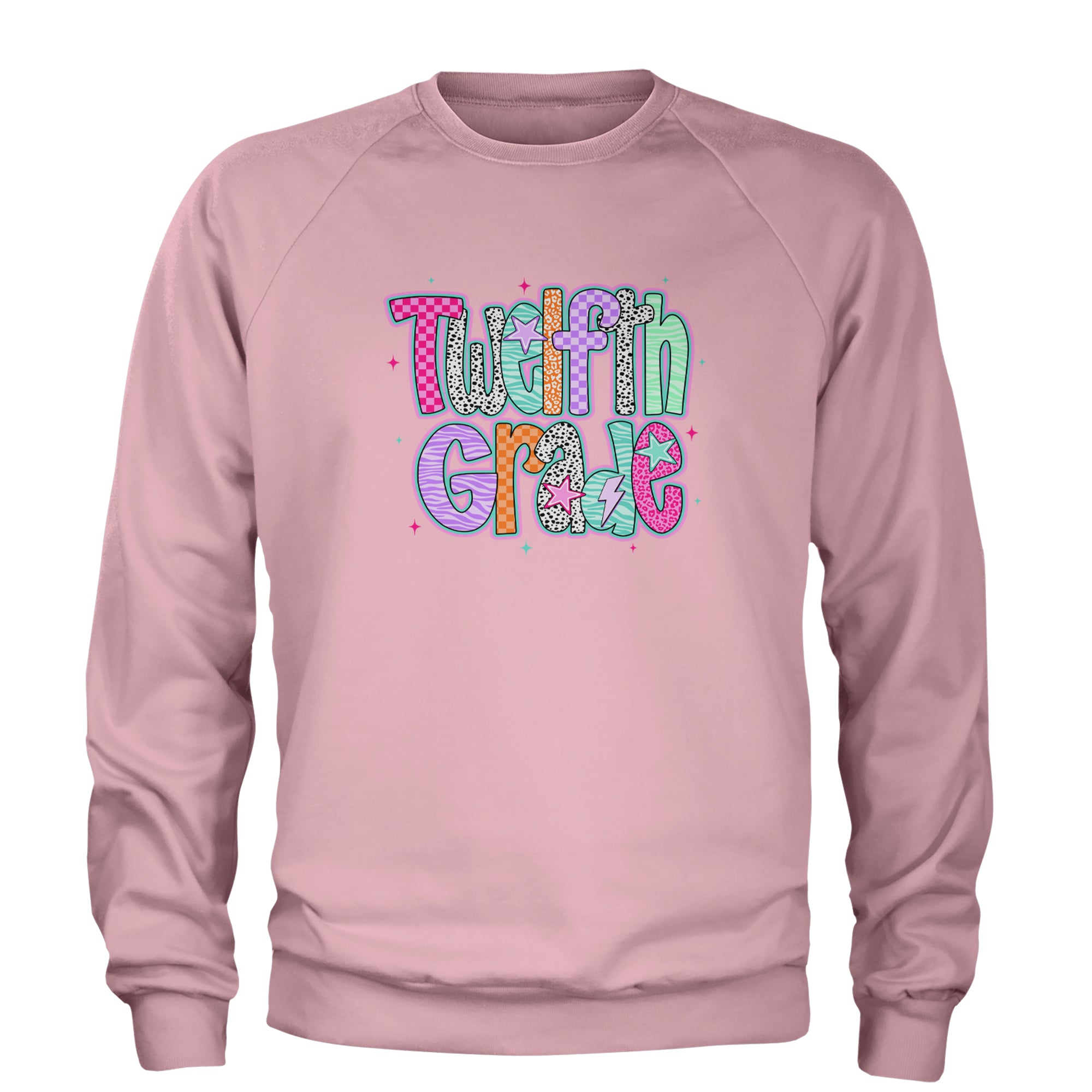Senior Year Colorful Back to School Adult Crewneck Sweatshirt Light Pink