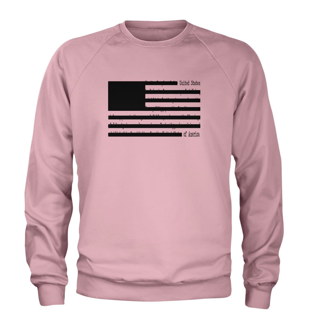 Redacted American Flag Adult Crewneck Sweatshirt Light Pink