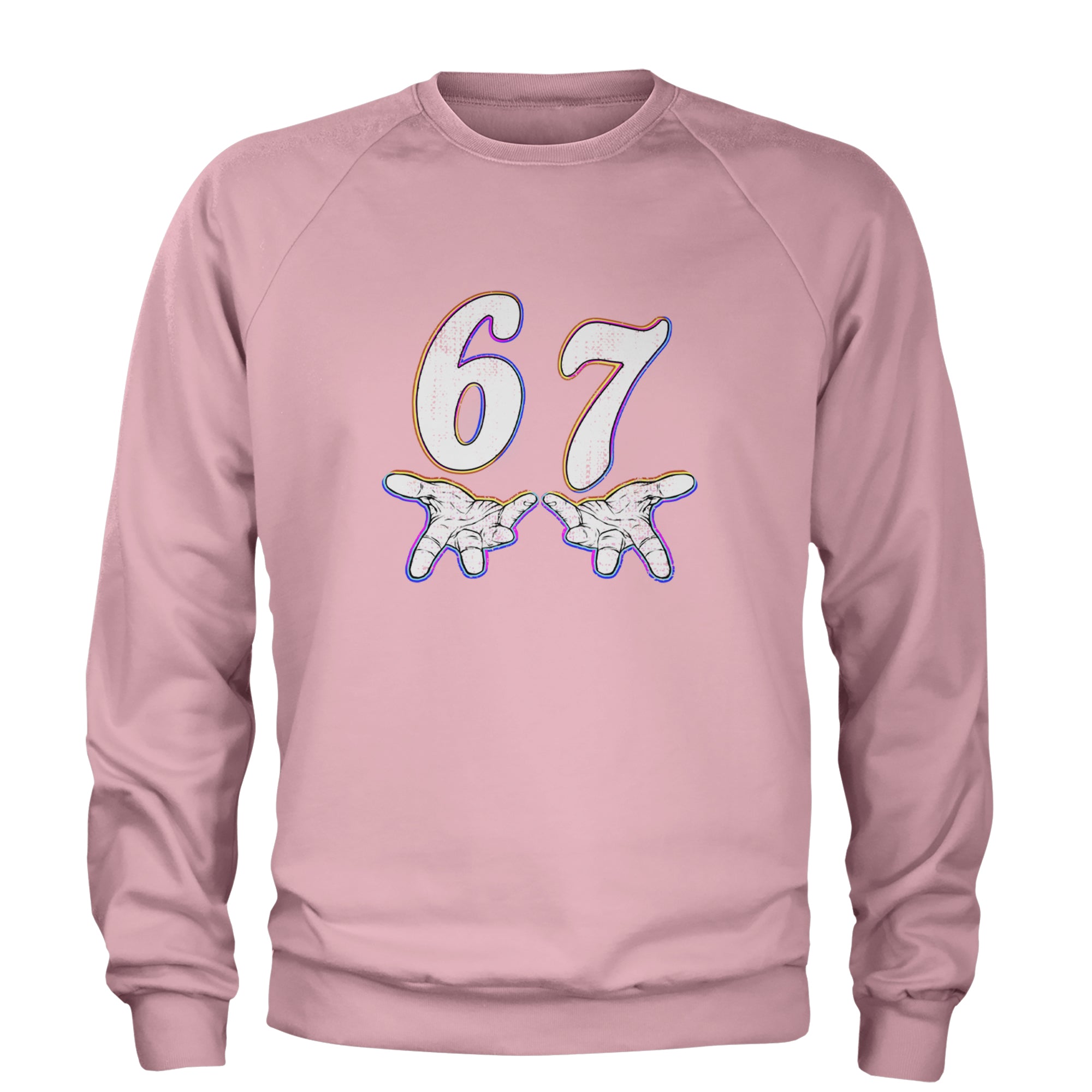 67 Hands Meme Viral Drill Adult Crewneck Sweatshirt Light Pink
