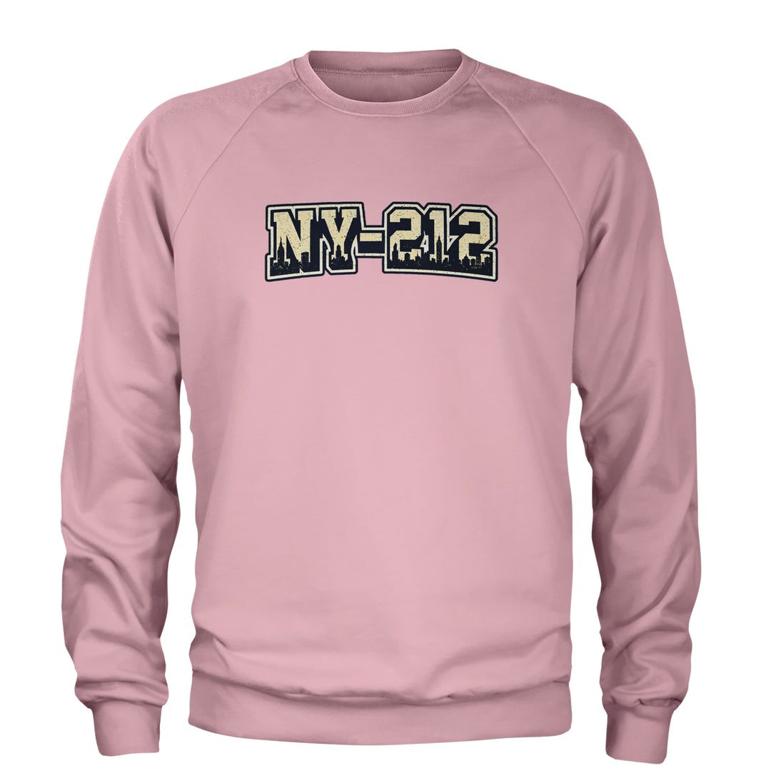 New York City 212 Area Code Skyline  Adult Crewneck Sweatshirt Light Pink