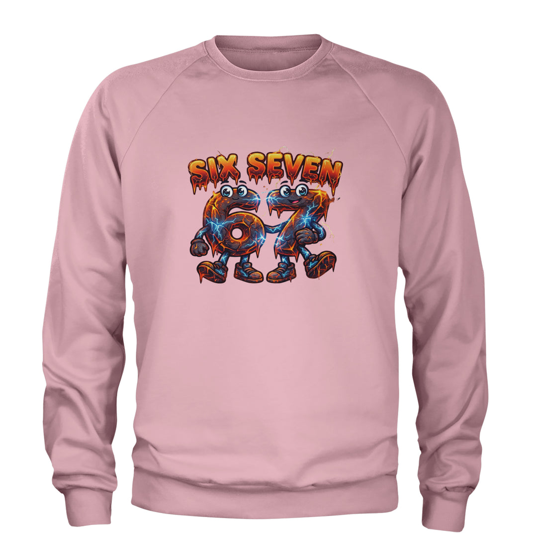 67 Lava Lightning Six Seven Meme Adult Crewneck Sweatshirt Light Pink