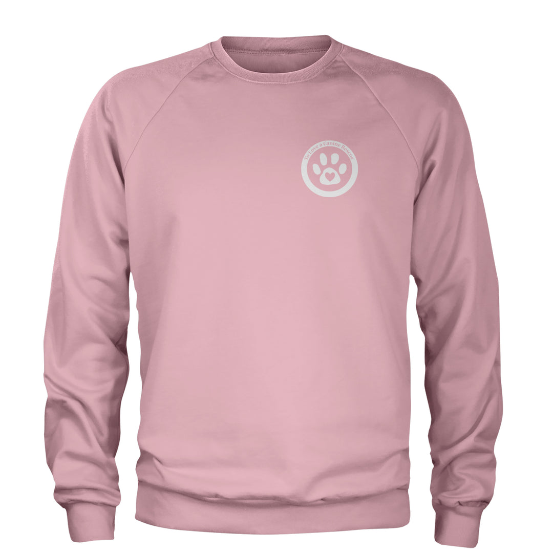 TLC To Love a Canine Dog Rescue White Adult Crewneck Sweatshirt Light Pink