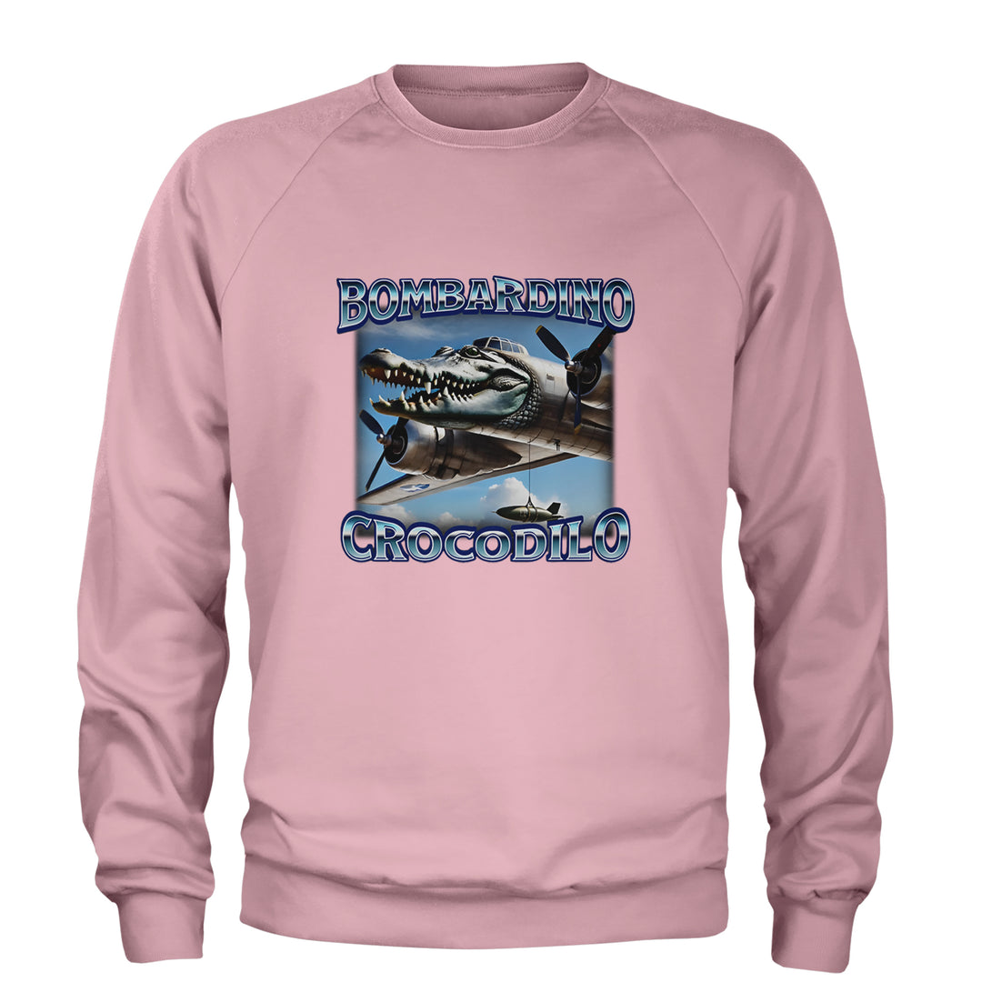 Bombardino Crocodilo Brainrot Adult Crewneck Sweatshirt Light Pink