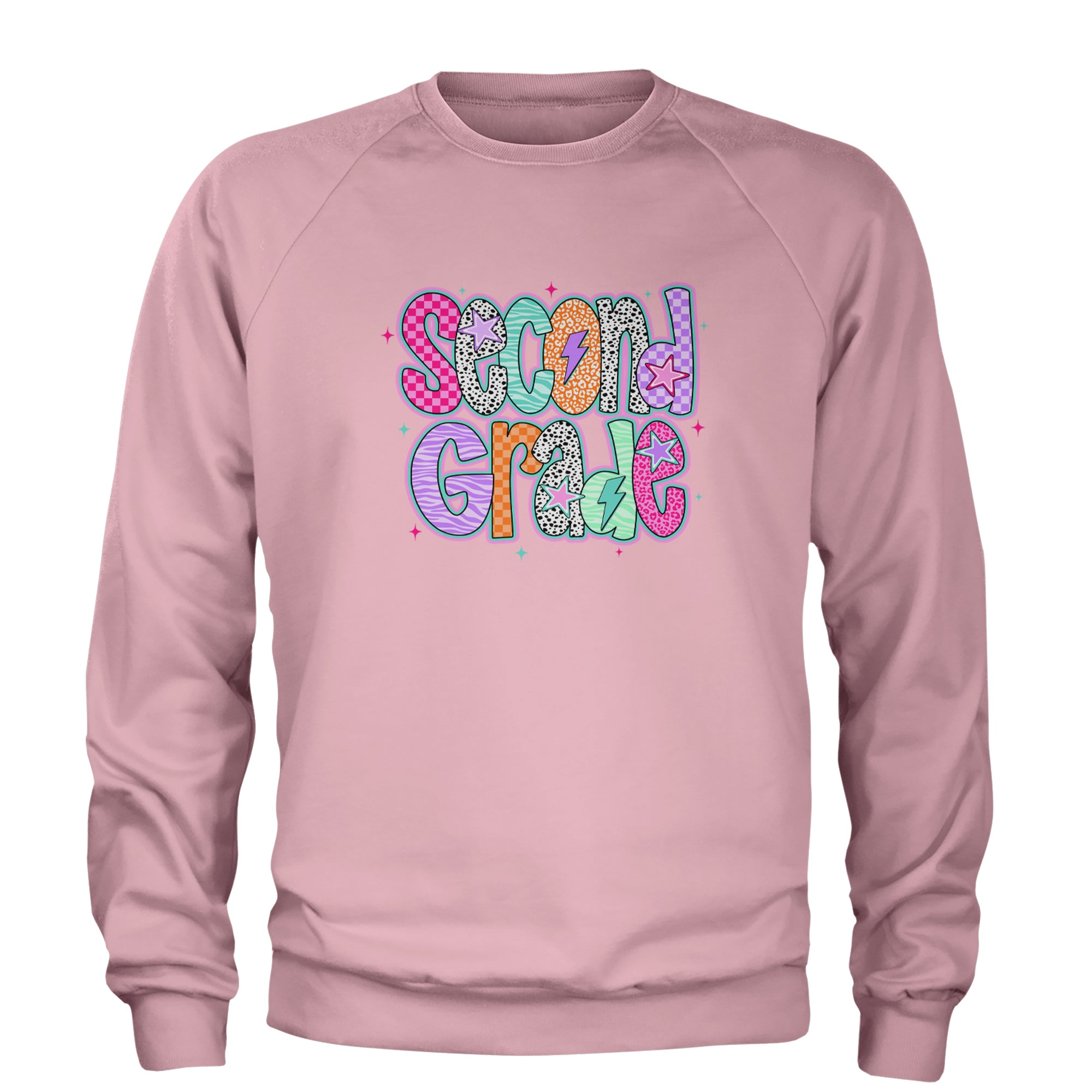 Second Grade Star Colorful Back to School Adult Crewneck Sweatshirt Light Pink