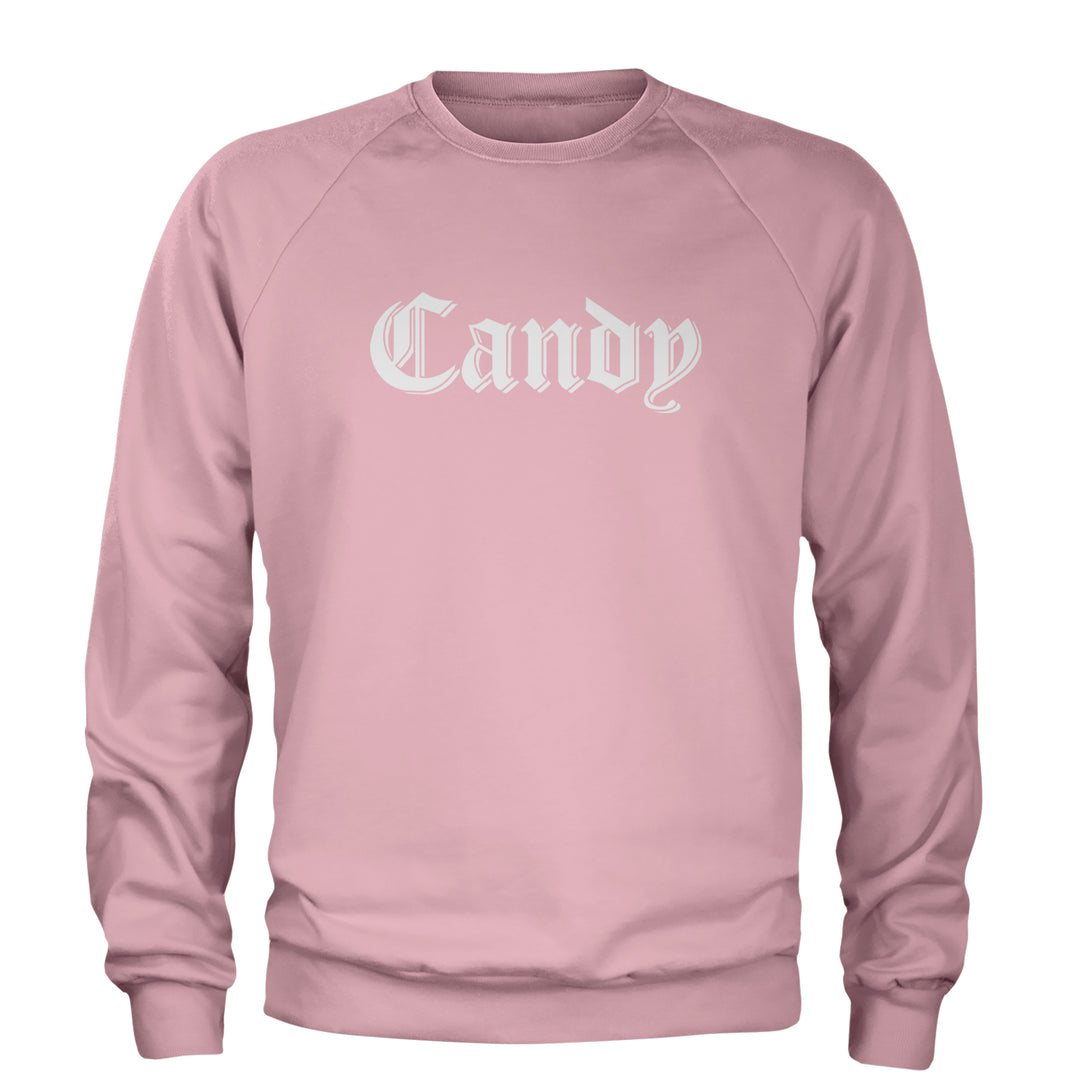 Candy Gothic Lettering Adult Crewneck Sweatshirt Light Pink