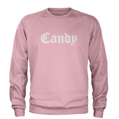 Candy Gothic Lettering Adult Crewneck Sweatshirt Light Pink