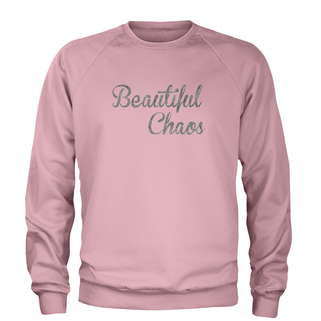 Beautiful Chaos Glitter Music Festival Adult Crewneck Sweatshirt Light Pink