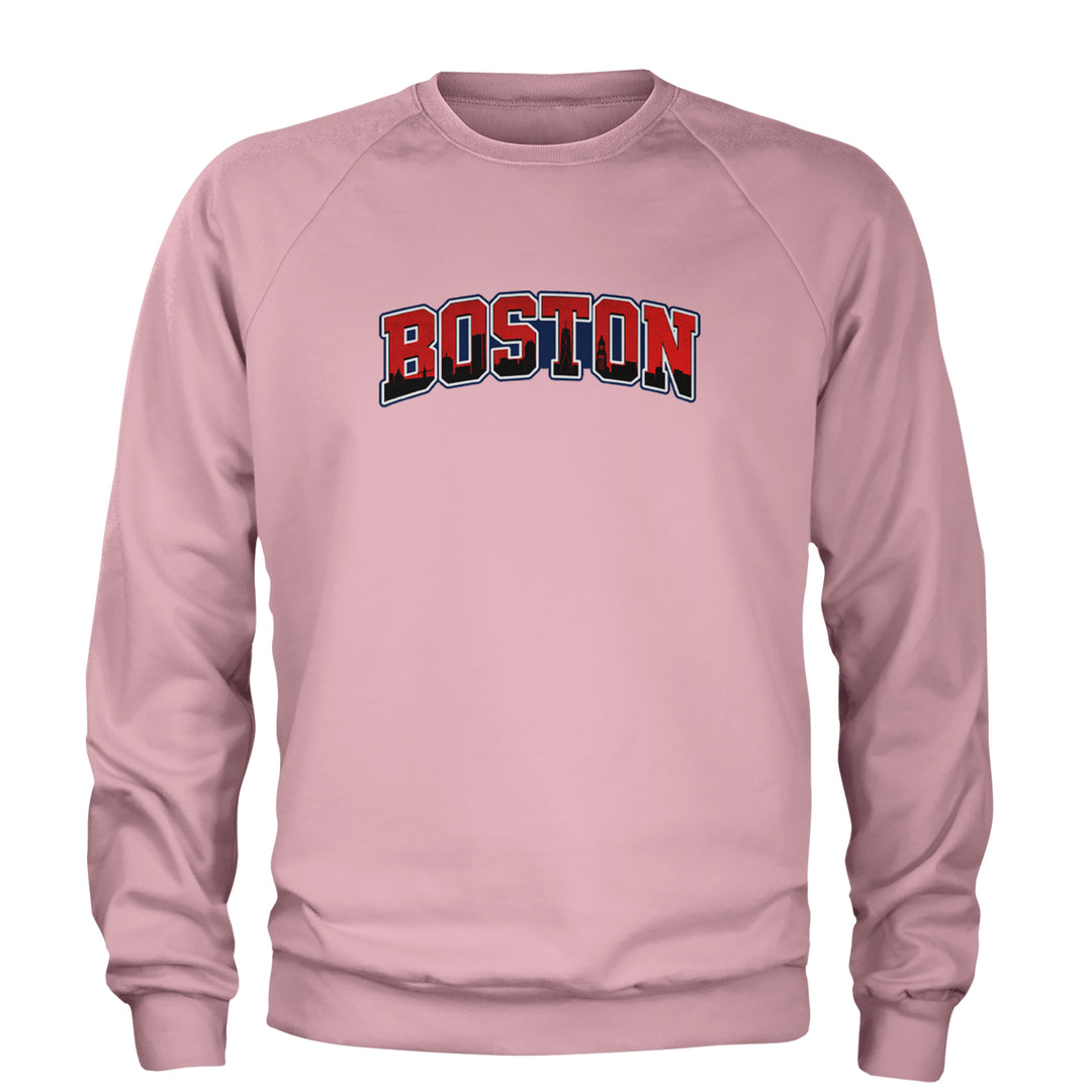 Boston City Pride Skyline Adult Crewneck Sweatshirt Light Pink