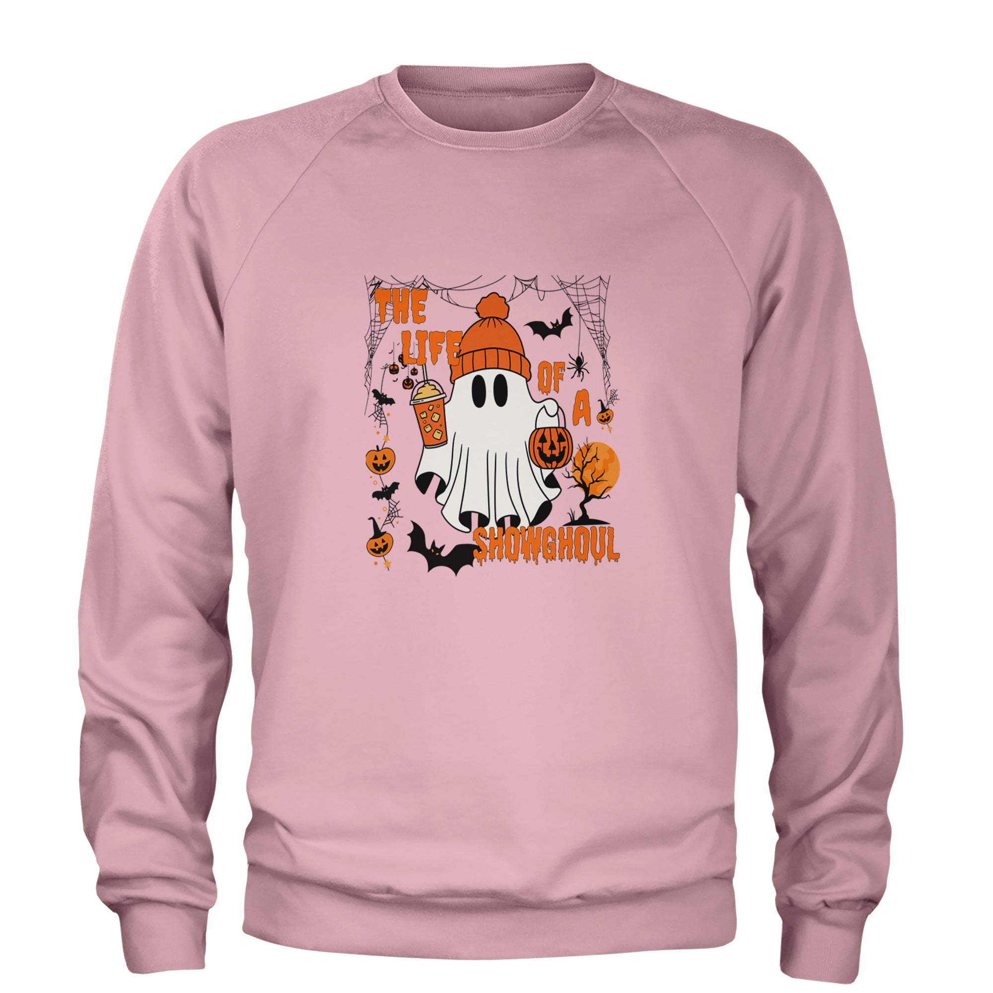 Life of a Showghoul Halloween Showgirl Vibes Adult Crewneck Sweatshirt Light Pink