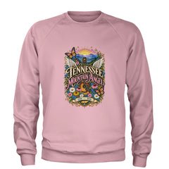Tennessee Mountain Angel Wings Dolly Adult Crewneck Sweatshirt Light Pink
