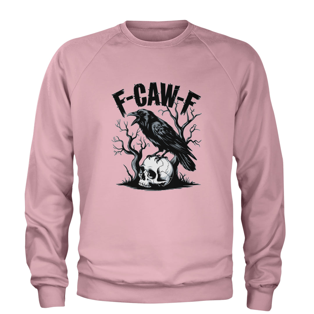 F-Caw-F Crow On Skull F-ck Off Gothic Adult Crewneck Sweatshirt Light Pink