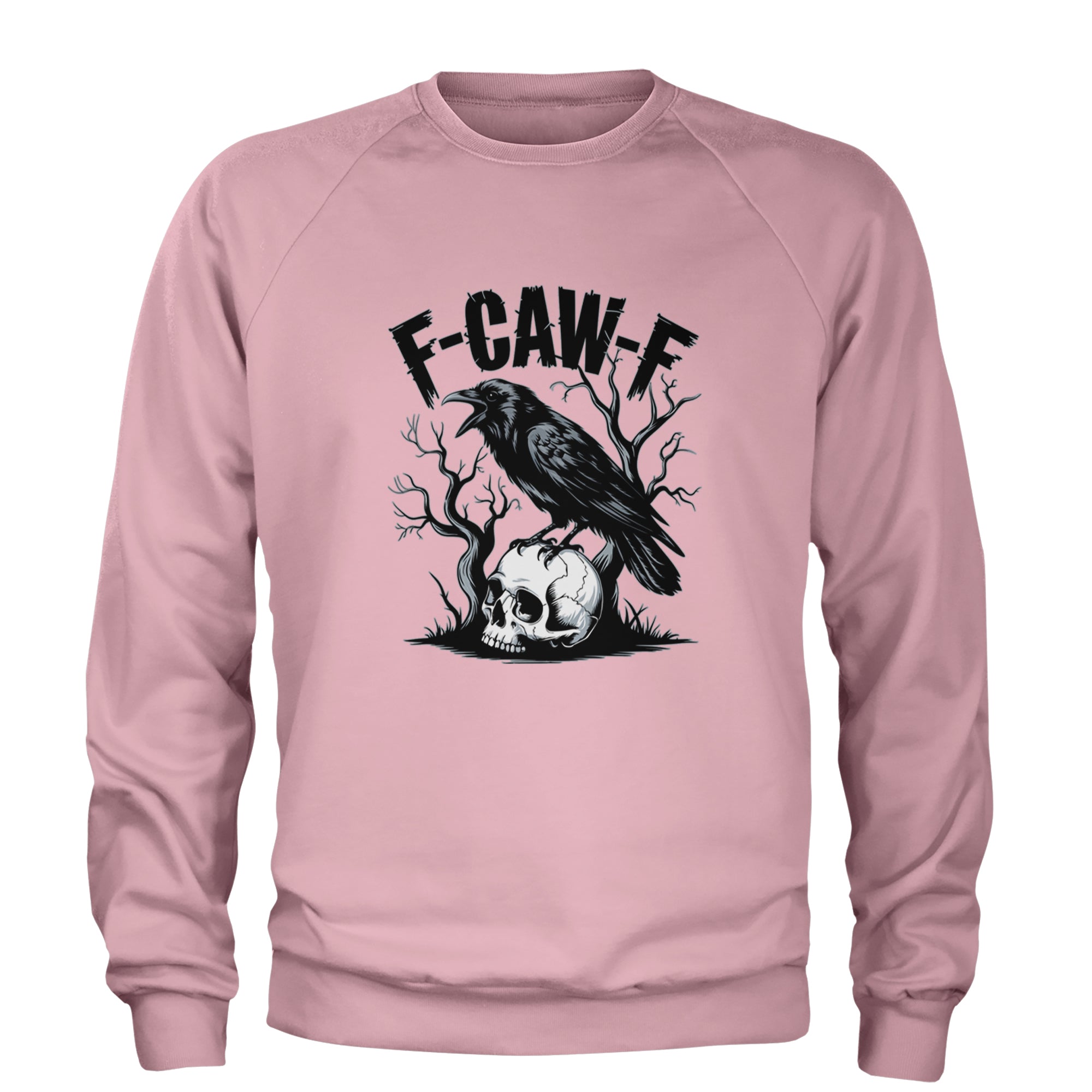 F-Caw-F Crow On Skull F-ck Off Gothic Adult Crewneck Sweatshirt Light Pink