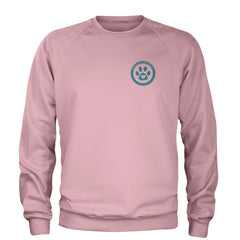 TLC To Love a Canine Dog Rescue Teal Adult Crewneck Sweatshirt Light Pink