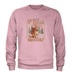 Quest Squad Broccoli Cat Fantasy Reader  Adult Crewneck Sweatshirt Light Pink