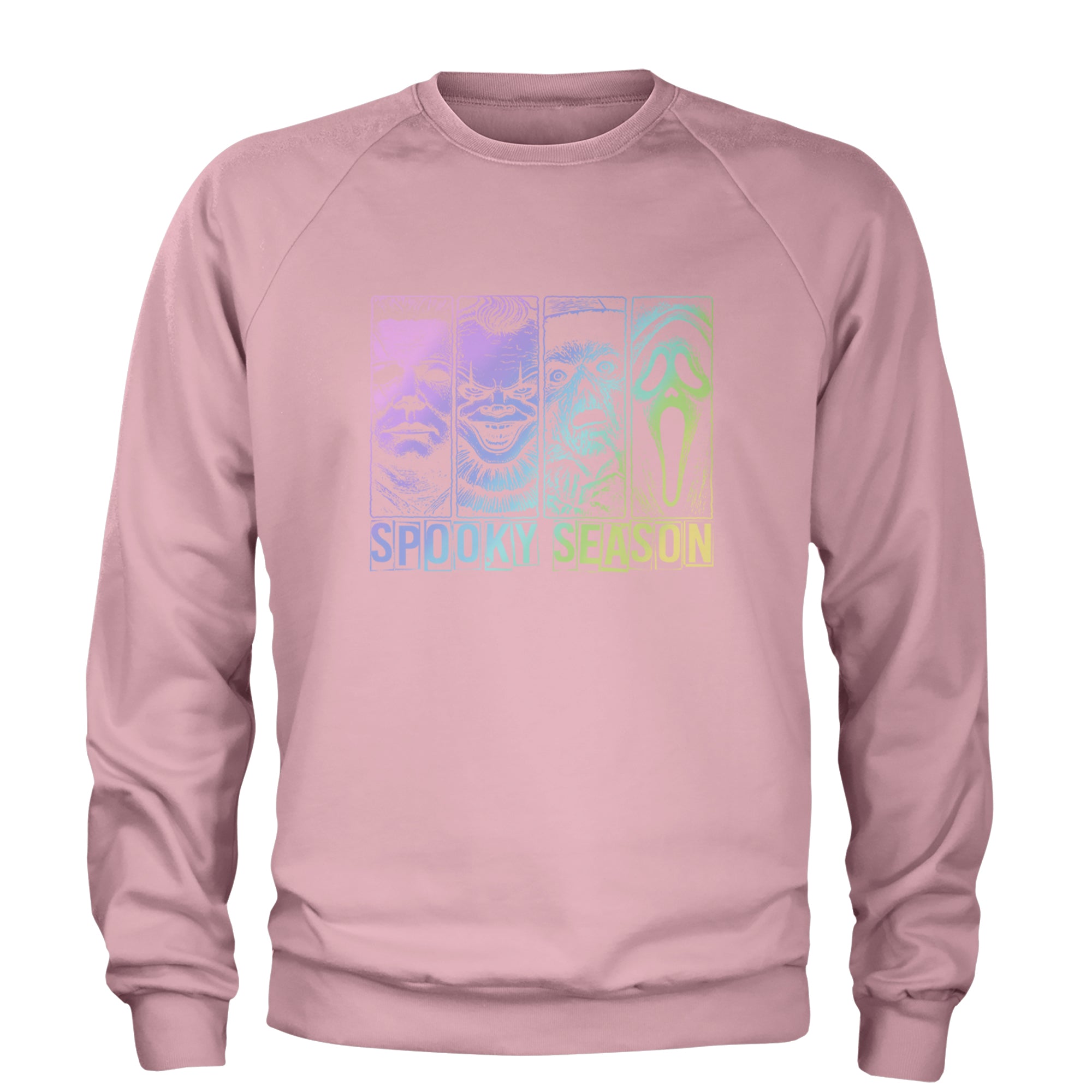 Spooky Season Horror Icons Halloween Adult Crewneck Sweatshirt Light Pink