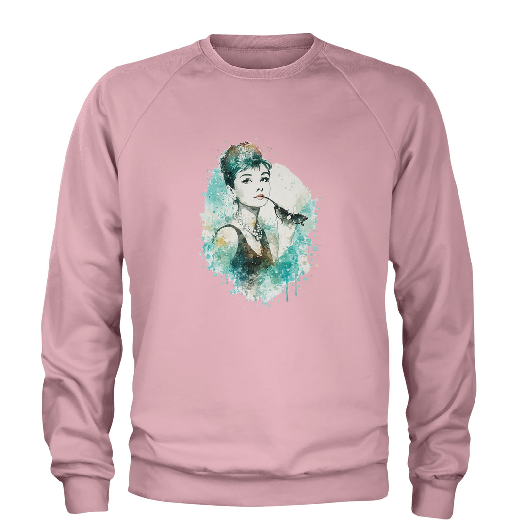 Mrs. Herpburn Iconic Watercolors Adult Crewneck Sweatshirt Light Pink