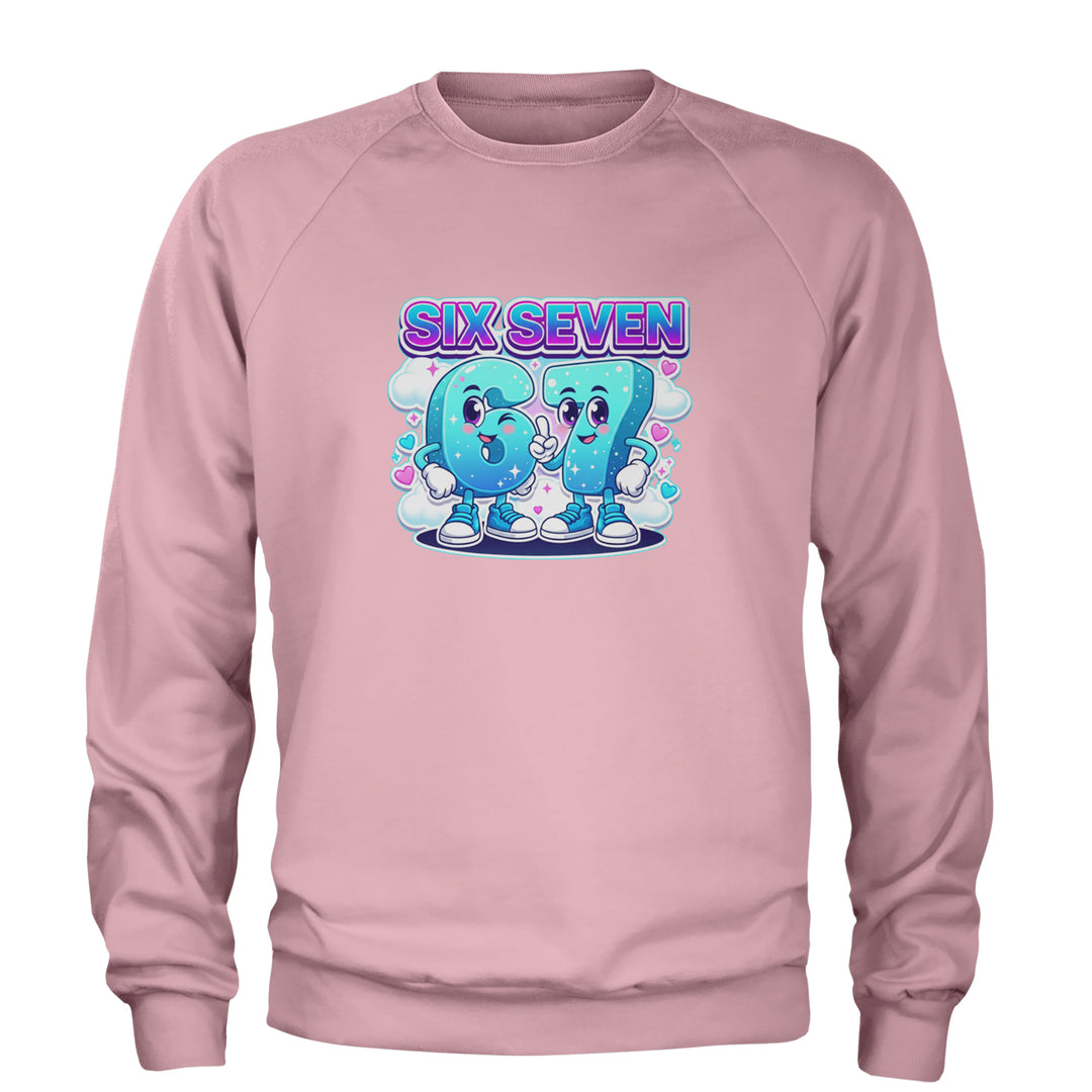 67 Six Seven Meme Kawaii Cloud Adult Crewneck Sweatshirt Light Pink