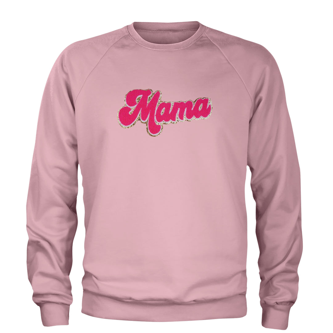 Mama Hot Pink Glitter Chenille Patch Adult Crewneck Sweatshirt Light Pink