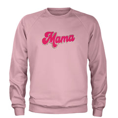 Mama Hot Pink Glitter Chenille Patch Adult Crewneck Sweatshirt Light Pink