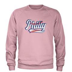 Philly Baseball Stitching Adult Crewneck Sweatshirt Light Pink