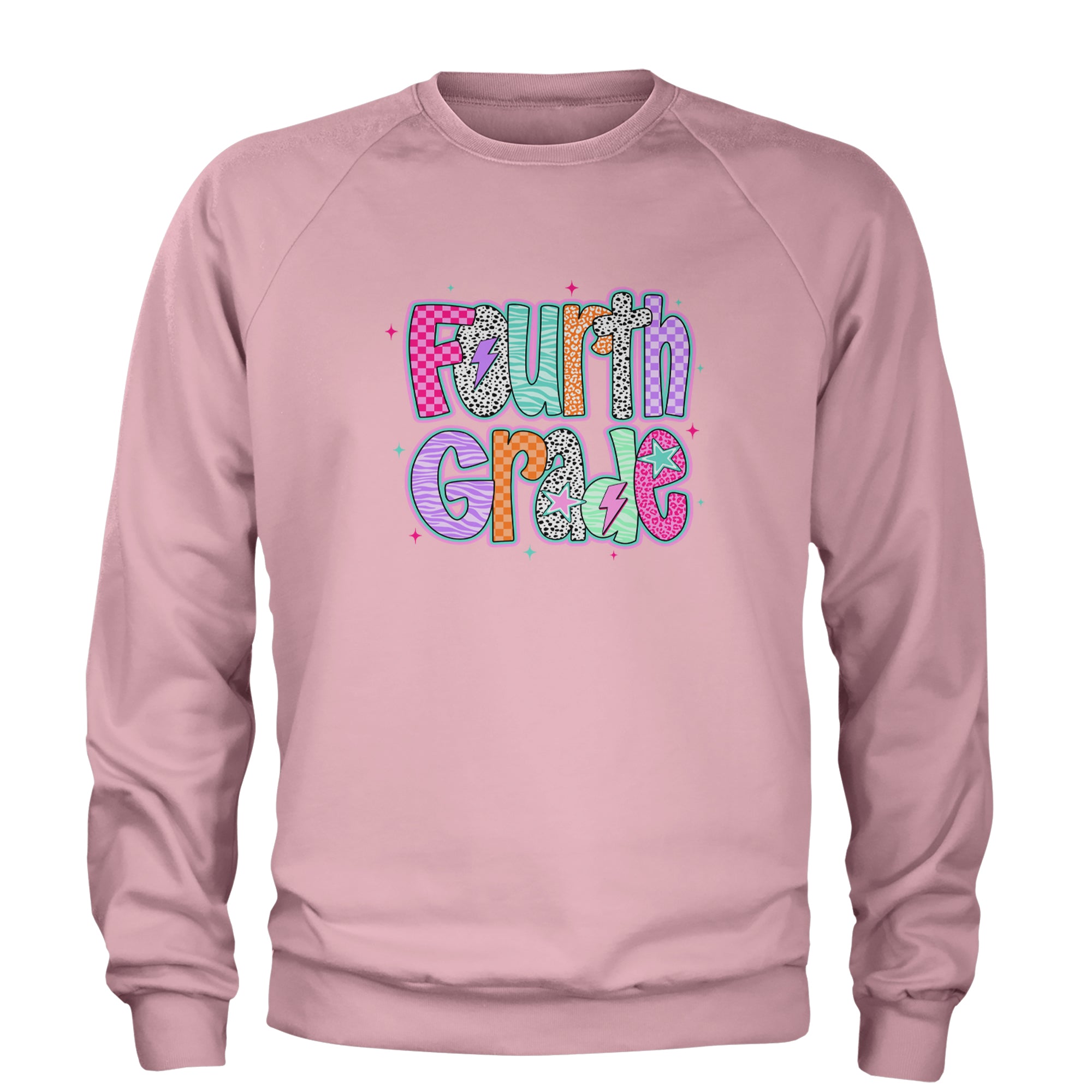 Fourth Grade Fierce Colorful Back to School Adult Crewneck Sweatshirt Light Pink