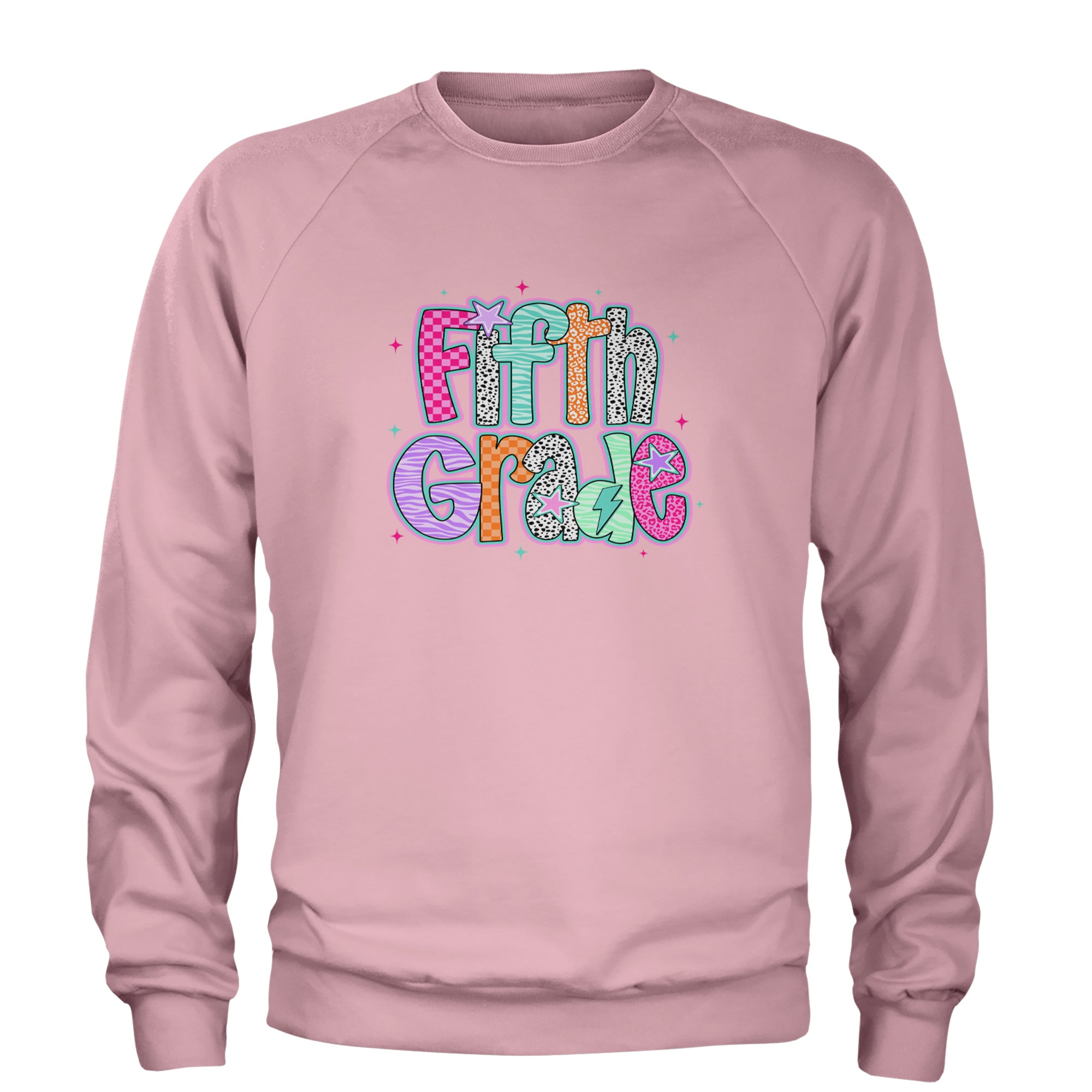 Fifth Grade Fly Colorful Back to School Adult Crewneck Sweatshirt Light Pink