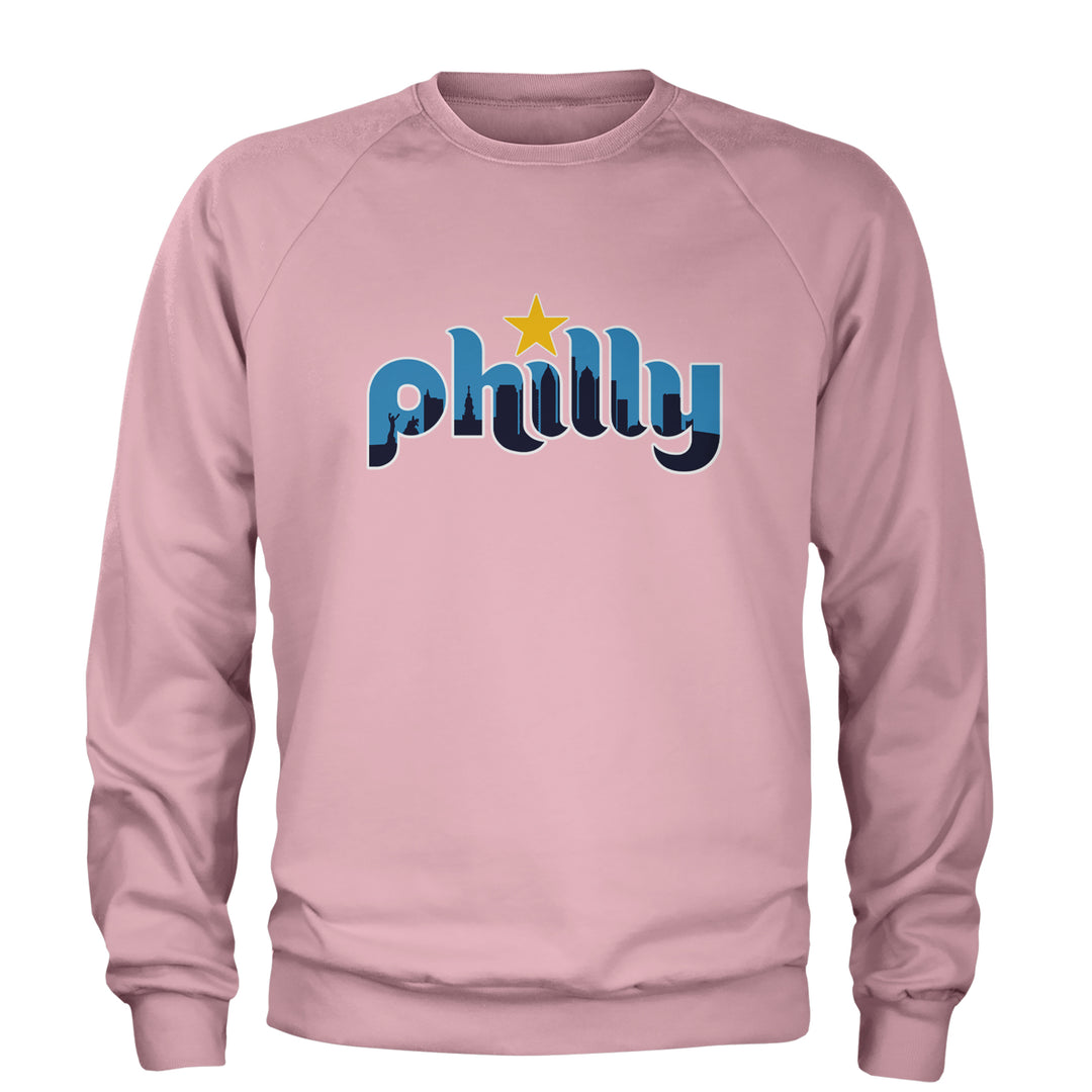 Skyline Philly Philadelphia Adult Crewneck Sweatshirt Light Pink