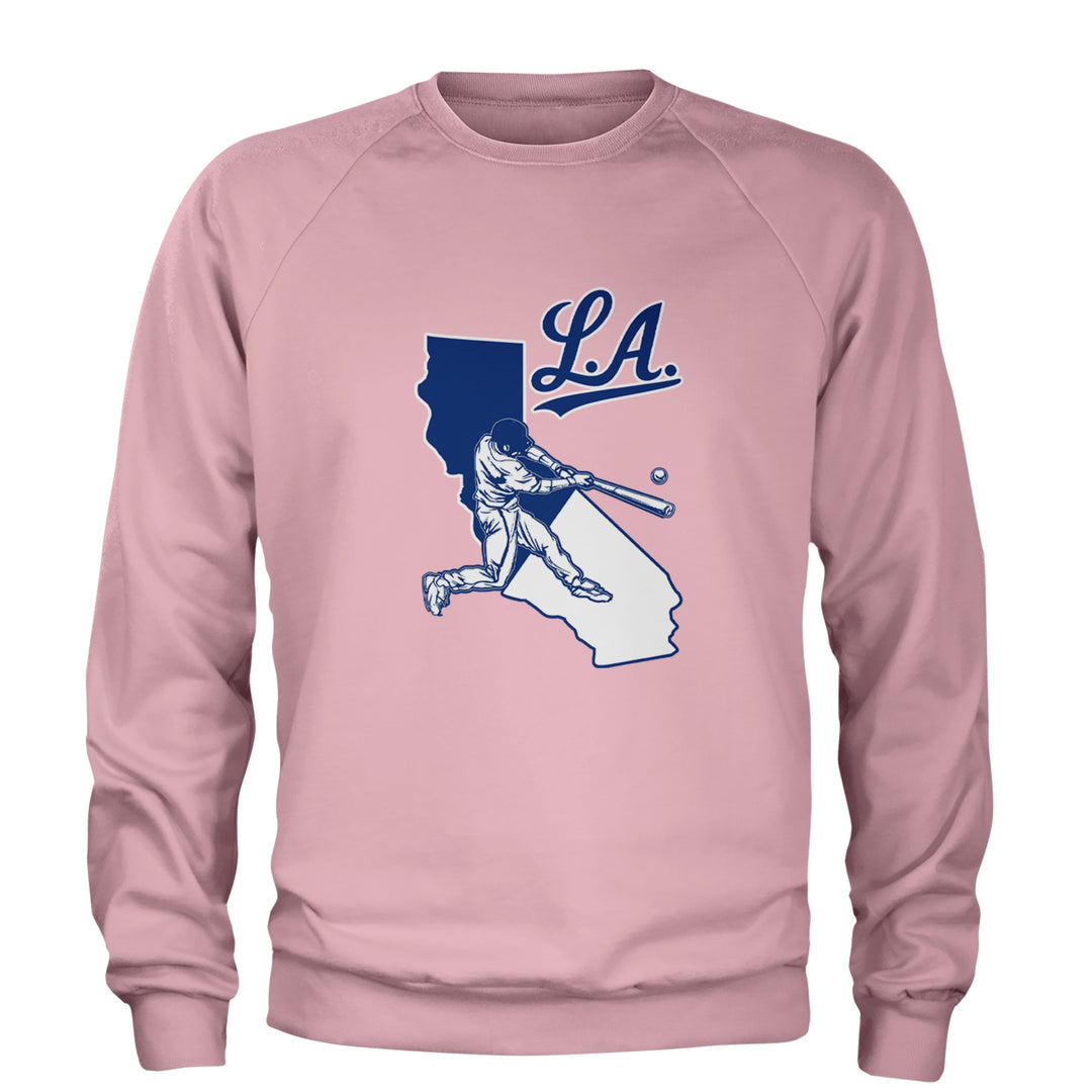 Los Angeles Baseball Batter Up Adult Crewneck Sweatshirt Light Pink