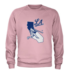 Los Angeles Baseball Batter Up Adult Crewneck Sweatshirt Light Pink