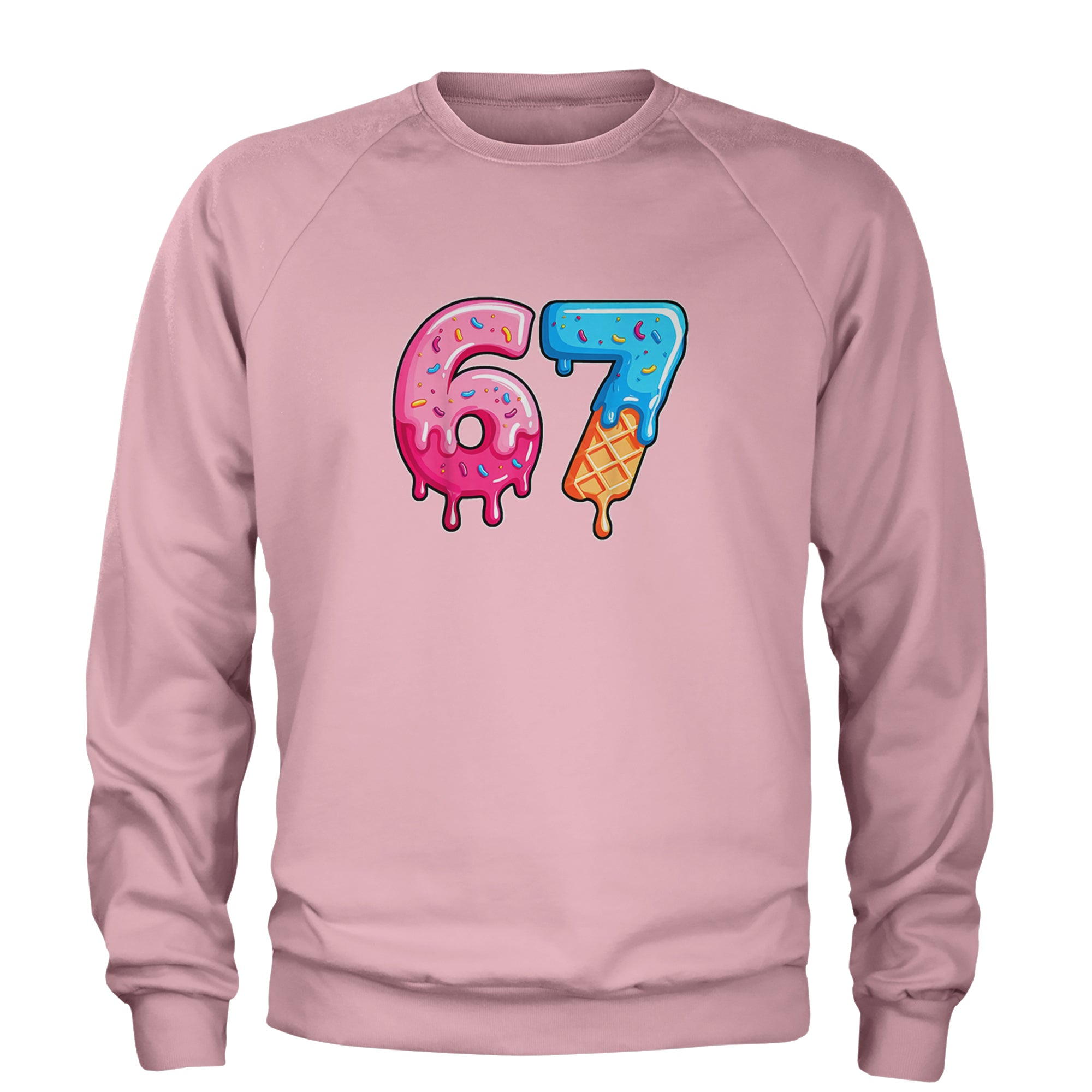 67 Dripping Ice Cream Donut Melt Adult Crewneck Sweatshirt Light Pink