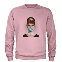 Audrey Hepburn Chewing Bubble Gum American Icon Adult Crewneck Sweatshirt Light Pink