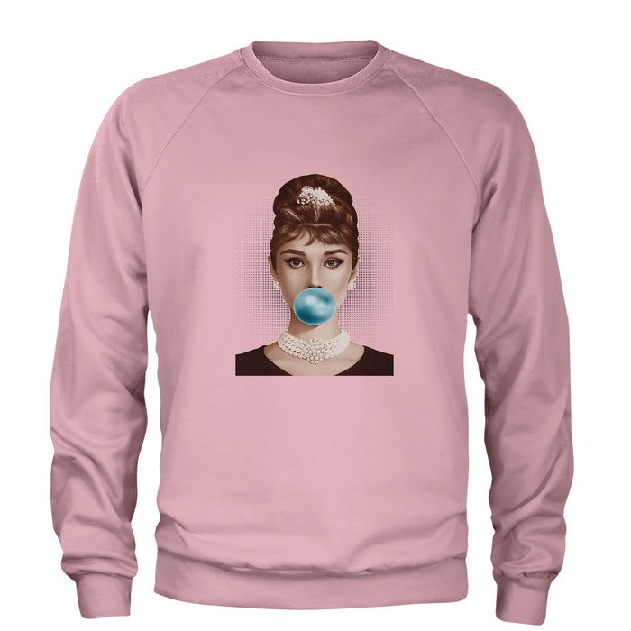 Audrey Hepburn Chewing Bubble Gum American Icon Adult Crewneck Sweatshirt